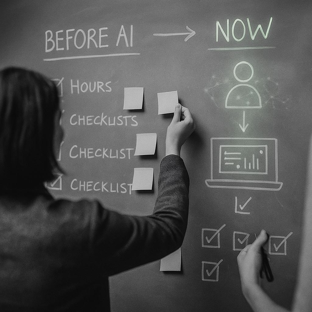 800x800 woman moving sticky notes on a chalkboard
