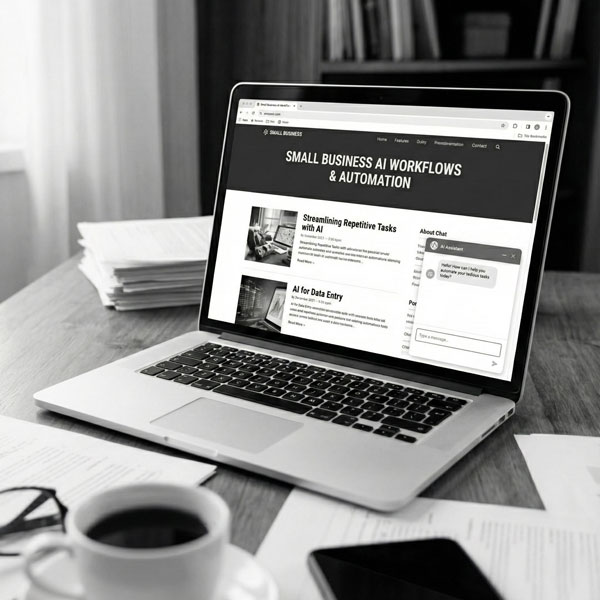 Computer on desk with blog page on screen