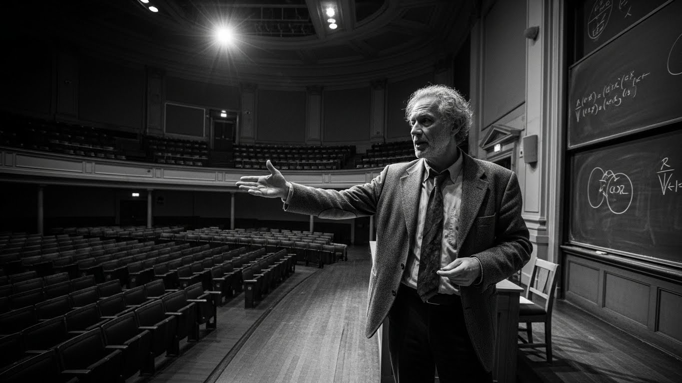 presenter speaking to empty auditorium