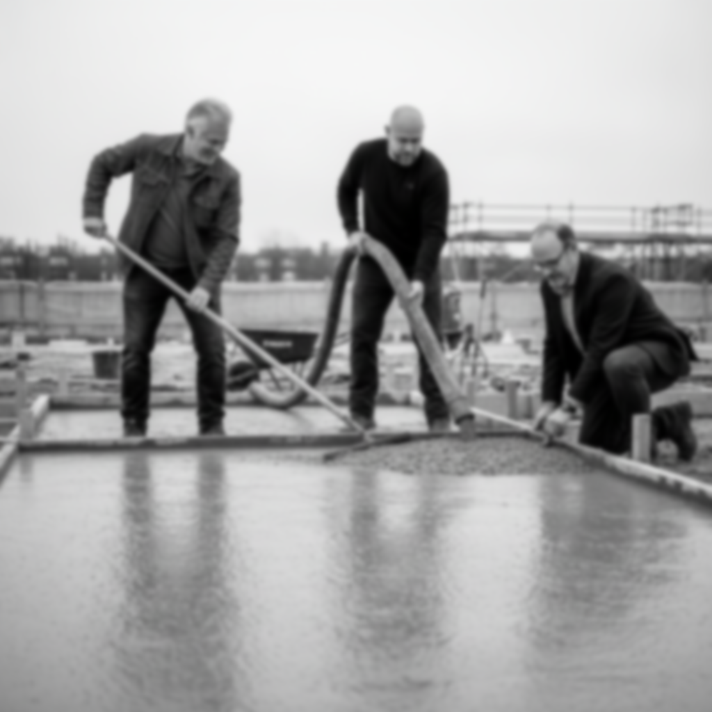 three gentlemen pouring a foundation