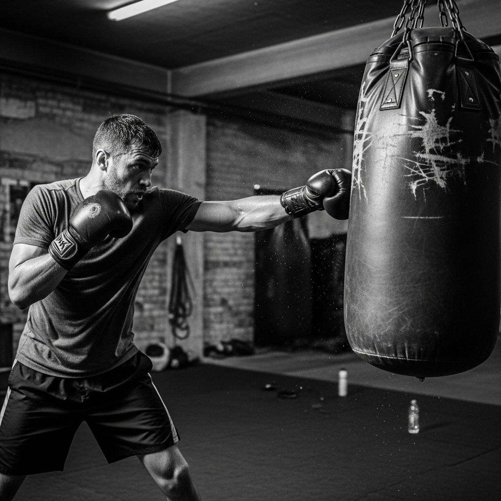 boxer punching a punching bag