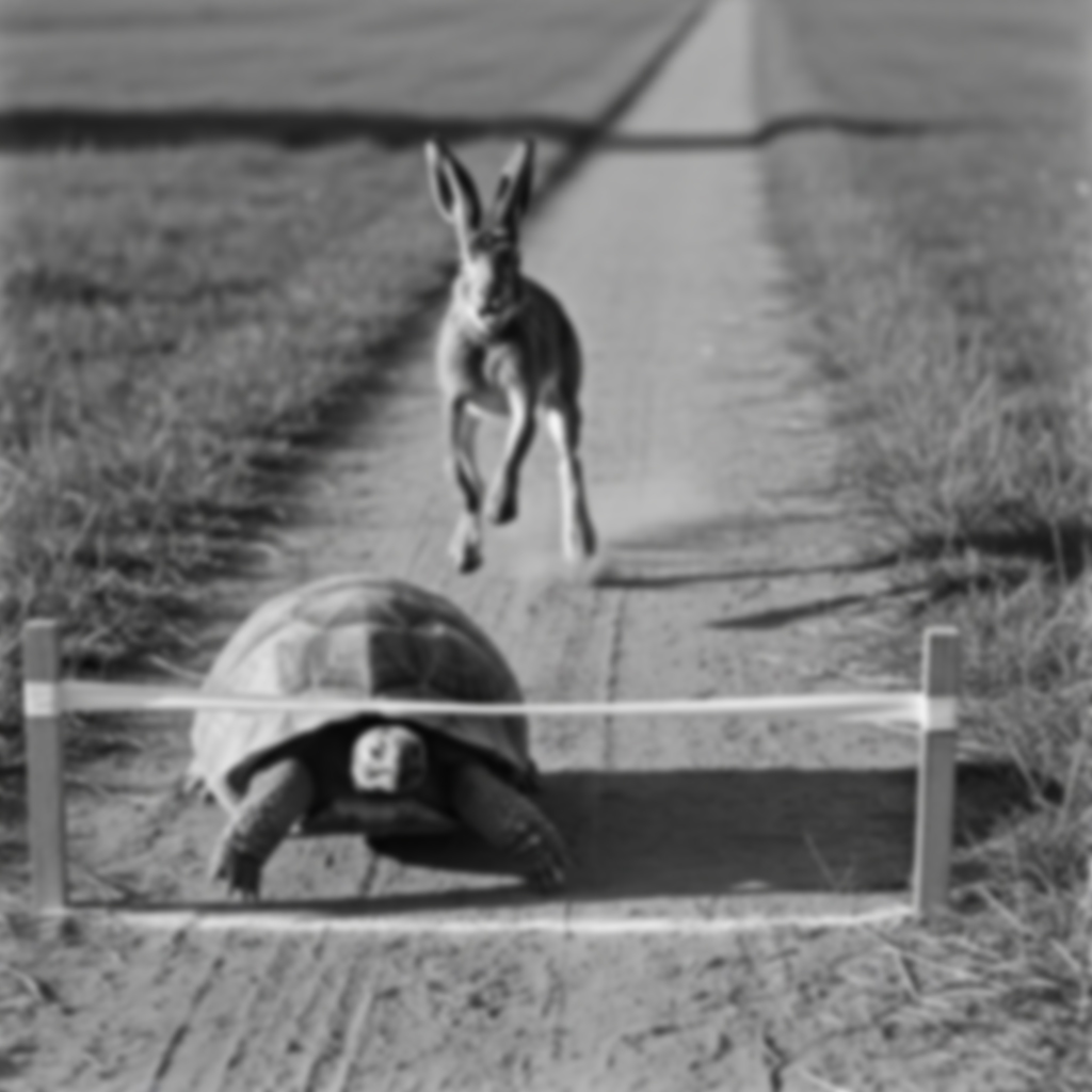 tortoise racing a rabbit to the finish line