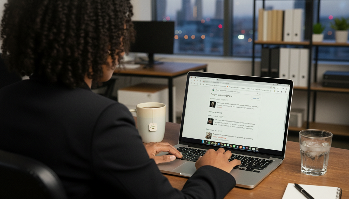 woman sitting at desk, working on a laptop